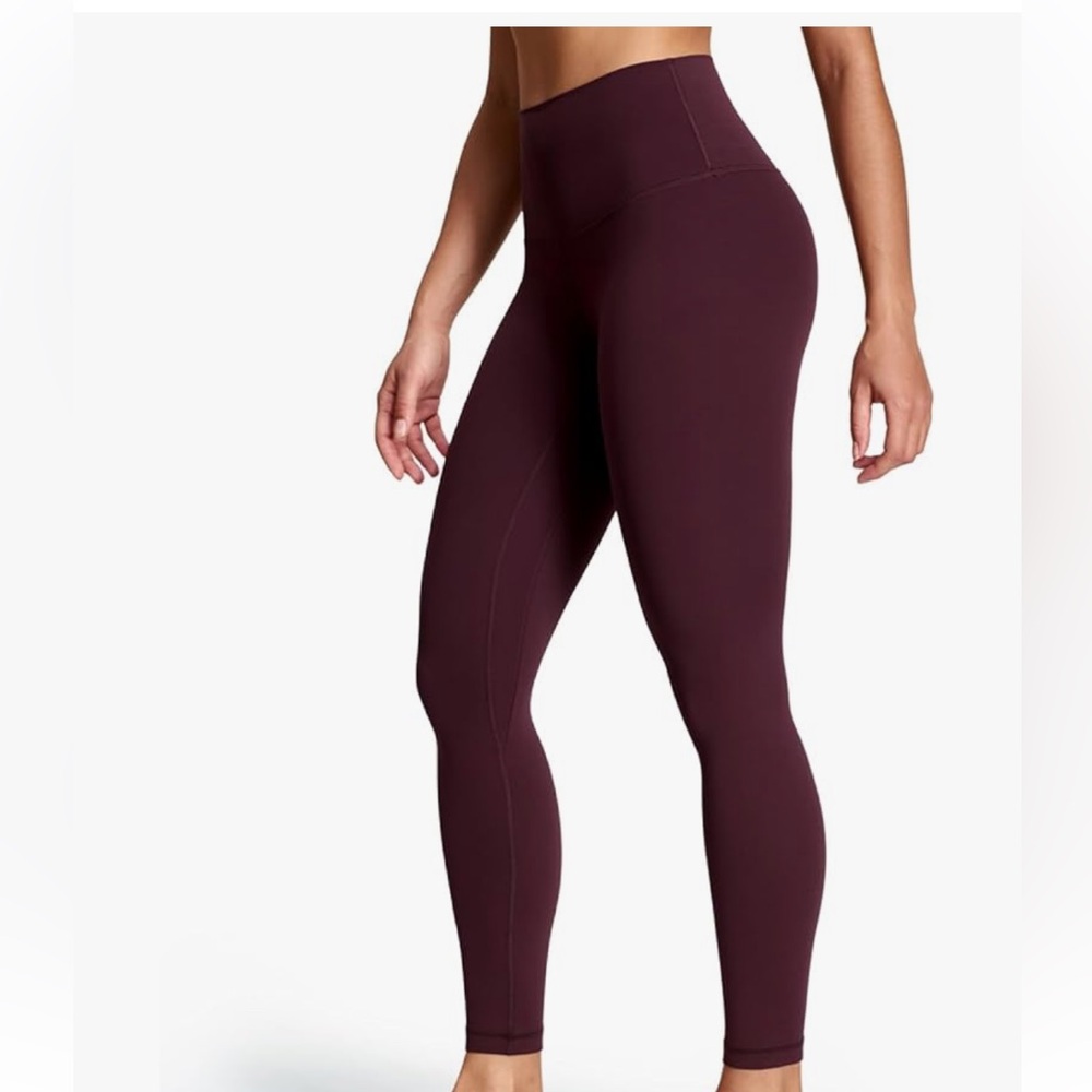 HeyNuts Workout Pro Leggings 25'', Compression 7/8 Workout Pants large burgundy - Picture 2 of 7